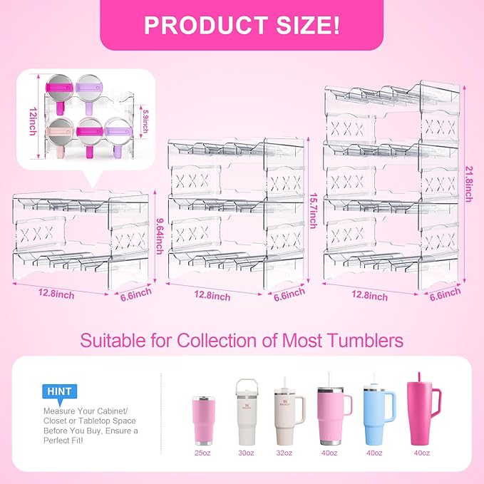 JYPS Water Bottle Tumbler Organizer, Stackable Stanley 40oz with Handle Cup Organizer, Large Tumbler Holder Stanley Cup Accessories for Pantry Kitchen Organizers & Storage(12)
