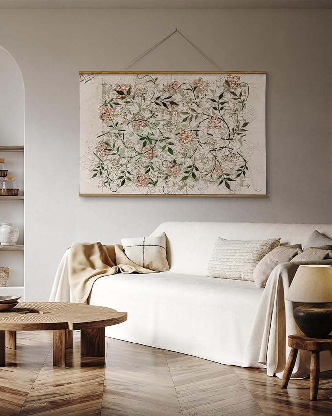 VIYYIEA Extra Large Size Canvas Wall Art, 36x54 Inch Vintage Botanical Hanging Scroll Painting with Wildflower Pattern, Rustic Floral Wall Decor for Living Room, Bedroom, or Entryway