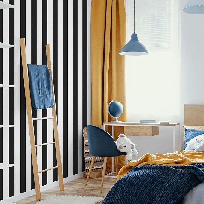 Guvana 197"x17.7" Black and White Stripe Contact Paper Peel and Stick Wallpaper