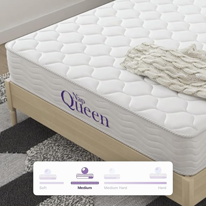 NapQueen 8 Inch Innerspring Full Size Medium Firm Memory Foam Mattress, Bed in a Box White