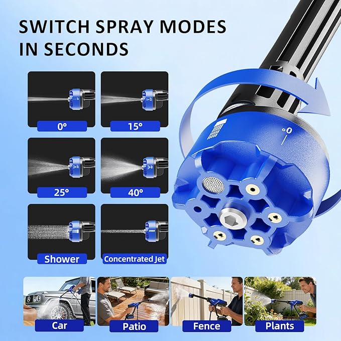 Portable Handheld Cleaning Tool, Lightweight Compact Spray Tool with 6-in-1 Nozzle for Car Patio Window Garden Outdoor Use and Daily Home Maintenance (Black with Tool Box Storage)
