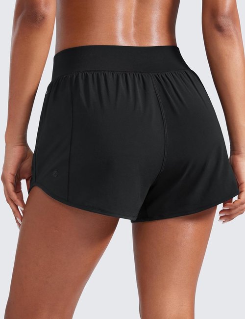 CRZ YOGA Running Shorts for Women - Quick Dry Mesh Liner & Zipper Pocket | 3-Inch Flat Waistband