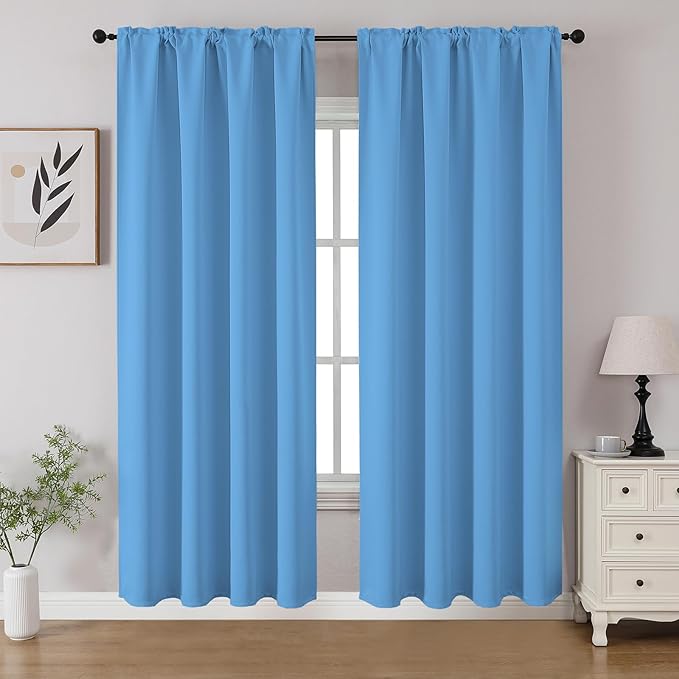 CUCRAF Light Blue Blackout Curtains 72 inch Length 2 Panels Set, Rod Pocket