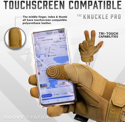 Glove Station Tactical Gloves - Touchscreen Utility Gear with Hard Knuckle Protection | Tan, X-Large