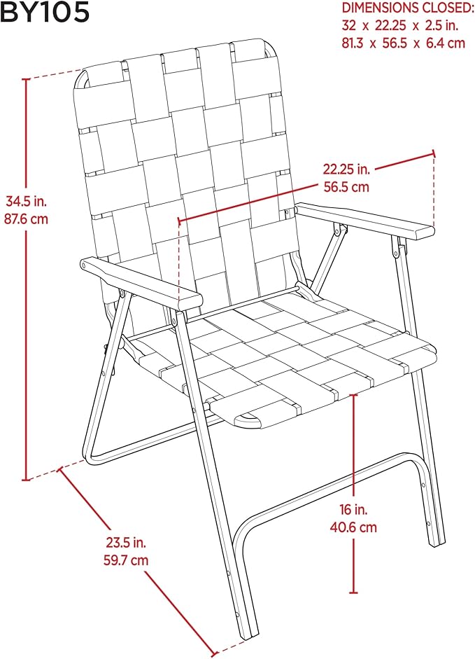 Garden Elements Folding Patio & Lawn Chairs – Steel Frame with Blue Woven Fabric and Wooden Armrests, Comfortable Full-Size Outdoor Chairs for Backyard, Camping, or Events (Pack of 2)