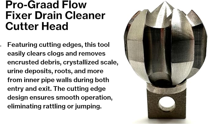 1.2” Flow Fixer Drain Cleaner Plumbing Snake Cutter Head for 1-1/2" - 3" Pipes, Clears & Scrapes Pipe Inner Walls, Fits 3/8”, 1/2" or 9/16” Cables, for Commercial & Residential Use