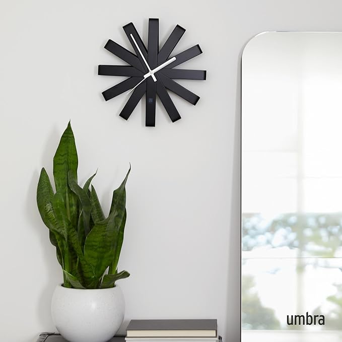Umbra Ribbon Modern 12" Wall Clock, Silent Non Ticking Battery Operated Quartz