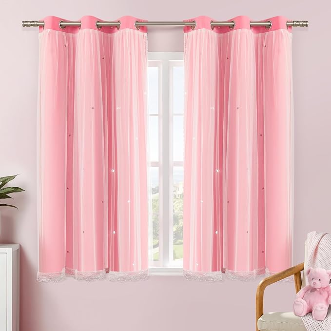 XiDi Pink Curtains for Girls Room, Kids Bedroom Blackout Curtains, Hot Pink
