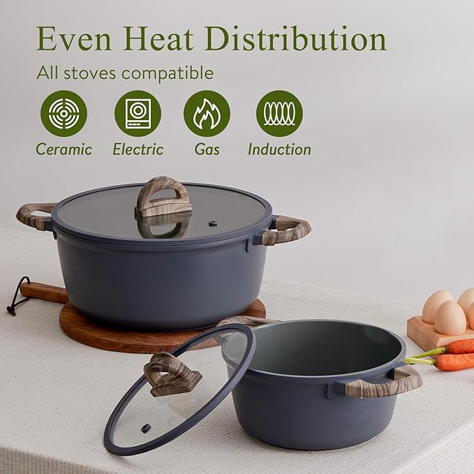 22Pcs Pots and Pans Set Non Stick Non-Toxic Ceramic Cookware Sets Nonstick Kitchen Pot&Pan With Lid Cream Gray Granite Induction Compatible with Glass Lids 10" Griddles Frying Pan PFOA/PFOS-Free