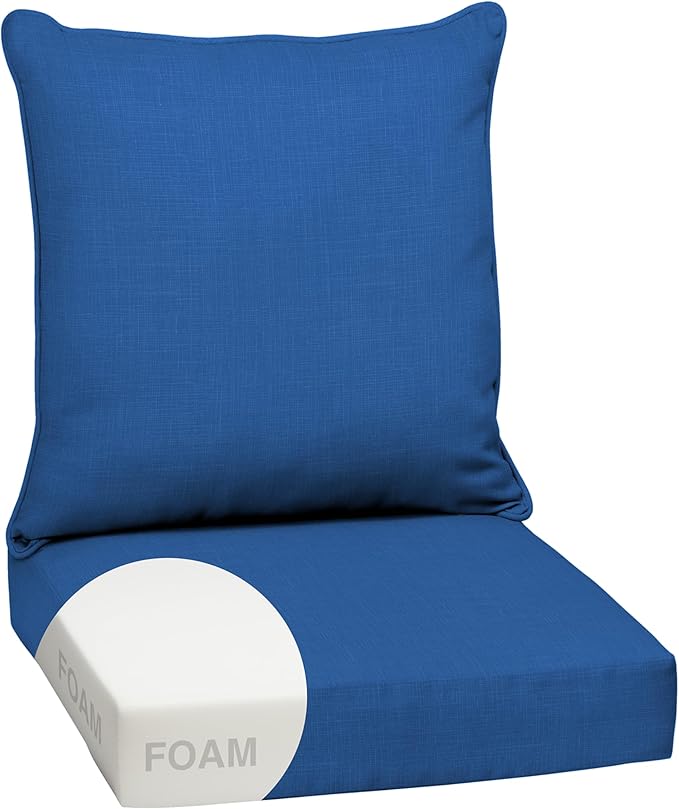 Arden Outdoor Foam Deep Seat Cushion Set, 24 in x 24 in, Weather-Proof, Rain-Proof, Fade Resistant Patio Cushion, Bottom and Back Cushion for Chair, Sofa, and Couch Cobalt Blue Texture