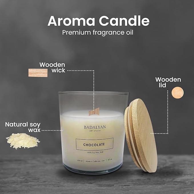 Scented Candles Clearance, Wooden Wick Soy Candles in Glass Jar, Relaxation Gifts for Women, Bath and Body Works Candles for Home Scented, Room Decor Natural Candles (Chocolate)