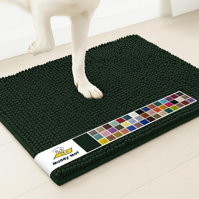 Muddy Mat® | Super Water Absorbent Door Mat Indoor, Microfiber Quick Dry Chenille Entryway Rug,Slip Resistant Front Door Mat,Indoor Mats for Entryway,Machine Washable Pet Rug, Hunter Green 16" x 24"
