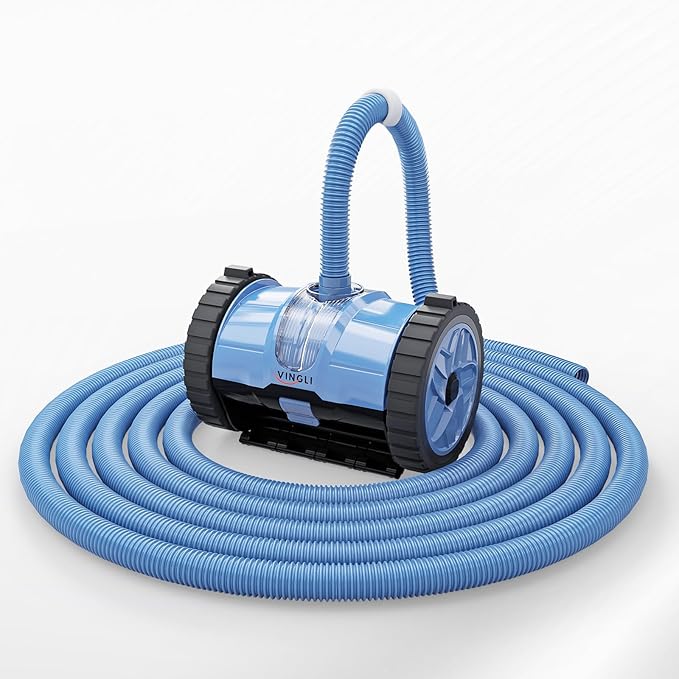 (2025 Upgrade) VINGLI Pool Vacuum Cleaner, Suction Side Wall-Climbing Sweeper for Ground&Inground Pools, Automatic Pool Vacuum with 39.6ft Tangle-Free Hose (Memory Blue&Gray)
