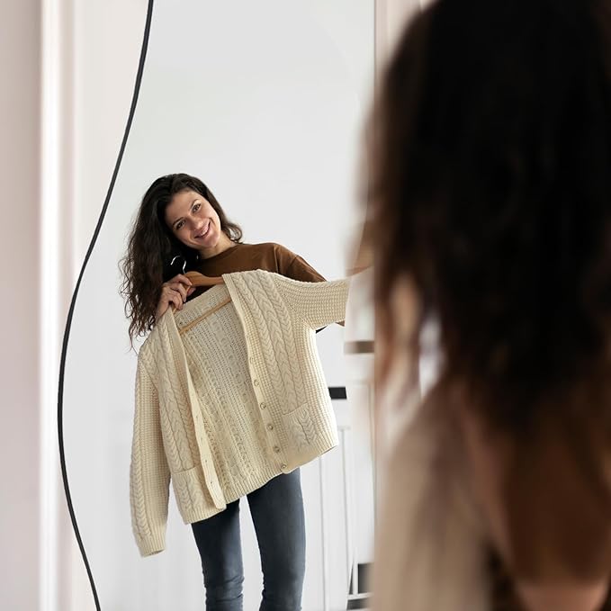 QDSSDECO Full Length Mirror 63"x24" Irregular Wall Mirror Wave Frameless