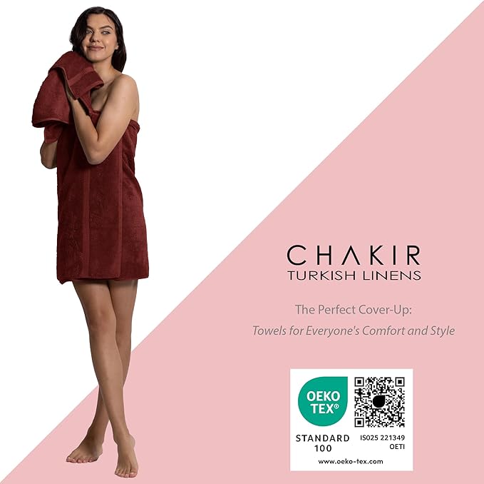 Chakir Turkish Linens | Hotel & Spa Quality 100% Cotton Premium Turkish Towels | Soft & Absorbent (Personalized 3-Piece Towel Set, Cranberry)