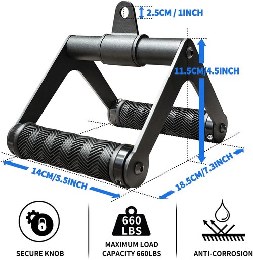Double D Handle | 360° Rotating Cable Row Attachment for Cable Machines - Soft Rubber Grip