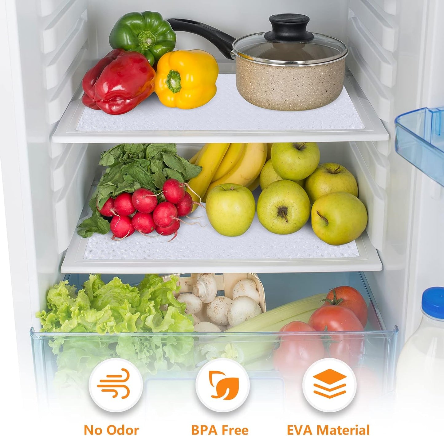 Shelf Liners for Kitchen Cabinets Refrigerator Liners Waterproof & Oil-Proof Kitchen Cupboard Liner Non-Slip Drawer Mats EVA Non Adhesive Fridge Liner for Shelves-White 11.8 x 59 Inches