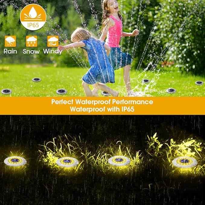 NFESOLAR 16 Pack Solar Outdoor Lights, 16 LEDs Bright Solar Ground Lights Pathway Lights Waterproof for Pathway Garden Yard Lawn Walkway Driveway (Warm White)