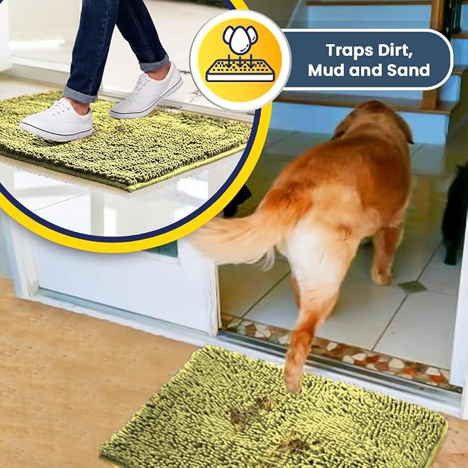 Muddy Mat® | Super Water Absorbent Door Mat Indoor, Microfiber Quick Dry Chenille Entryway Rug, Slip Resistant Front Door Mat, Indoor Mats for Entryway, Machine Washable Pet Rug, Yellow 24"x35"