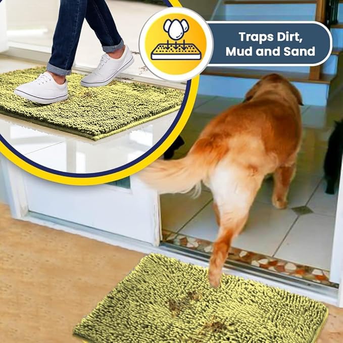 Muddy Mat® | Super Water Absorbent Door Mat Indoor, Microfiber Quick Dry Chenille Entryway Rug, Slip Resistant Front Door Mat, Indoor Mats for Entryway, Machine Washable Pet Rug, Yellow 18"x28"
