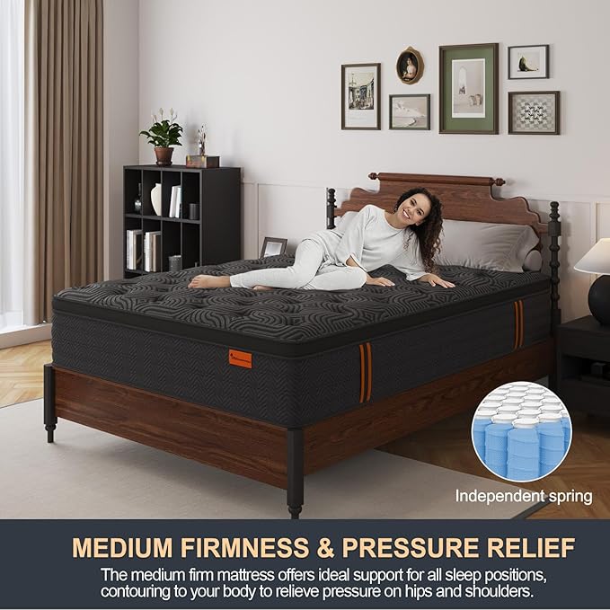 Queen Mattress, 9 Inch Hybrid Mattresses in a Box with Durable Support, Fiberglass Free, Motion Isolation & Individually Poctet, 100 Night Trial, Queen Size, Dark Grey