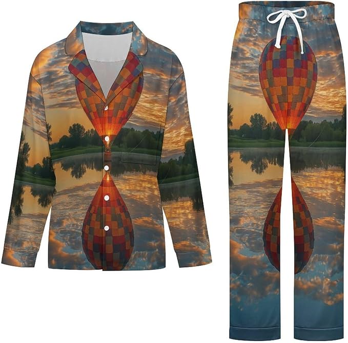 Lemons Leaves Ceramic Style Womens Pajama Set Long Sleeve Pajamas Top And Pants Soft Loungewear Pjs Sets