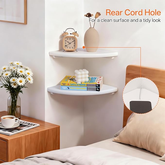 Gieanoo White Corner Wall Shelf 9inch Solid Oak Wood Floating Corner Shelf