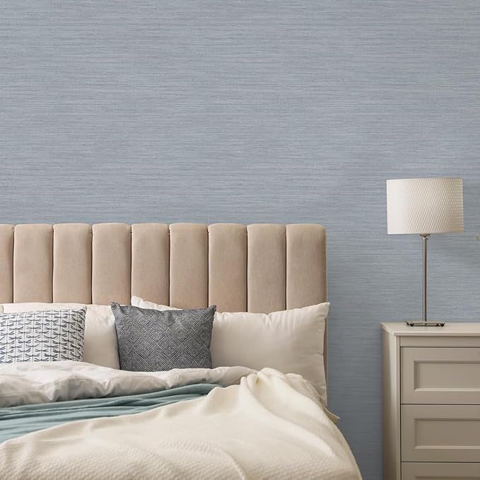 Tempaper Textured Powder Blue Horizontal Faux Grasscloth Removable Peel and