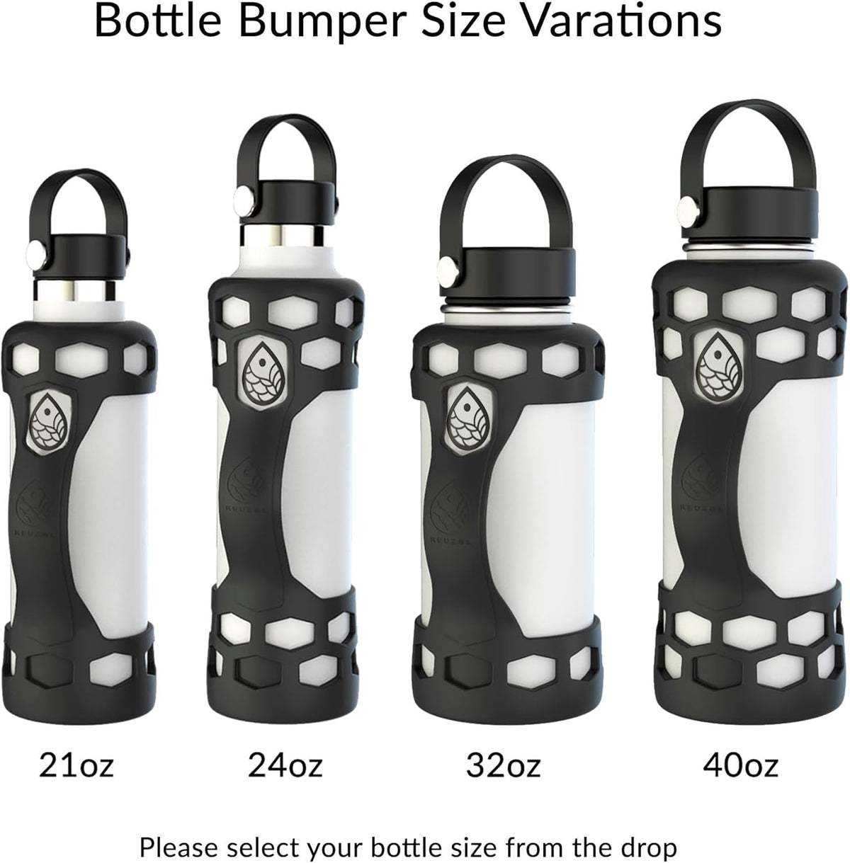 REUZBL Silicone Boot Sleeve Protector with Handle – Compatible with Hydro Flask 40oz, 32oz, 24oz, 21oz – Protective Bottle Bumper for Stainless Steel Water Bottles