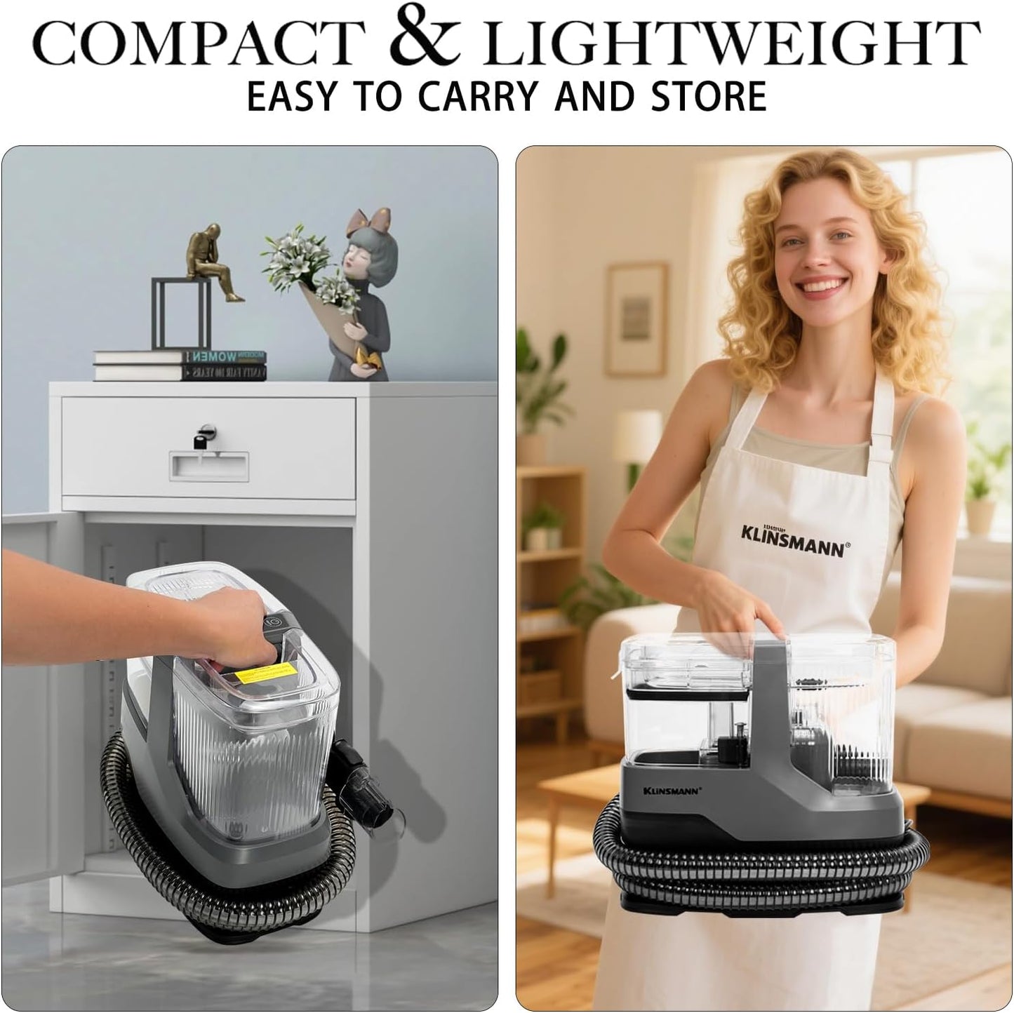 Portable Carpet and Upholstery Cleaner Machine, Deep Cleaning Carpet Shampooer and Multi-Stain Spot Cleaner for Pets, Sofa, Couch, Rug, Car Seat, Stairs & Furniture(Grey)