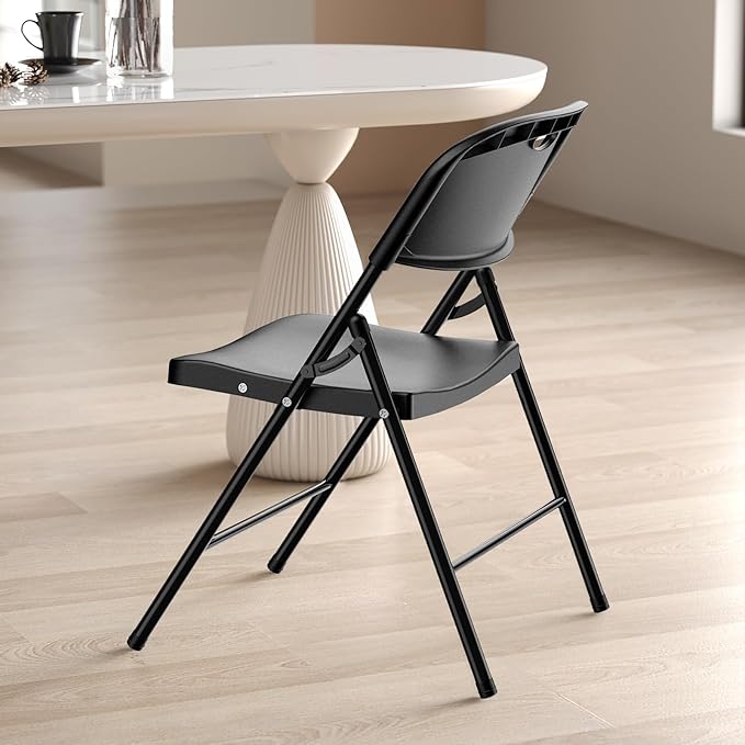 Nazhura 350 Weight Limit Heavy Duty Plastic Folding Chair with Reinfoced Steel Frame for Indoor and Outdoor, Wedding, Party, Restaurant, Meeting Room, Patio and Garden (4, Black)