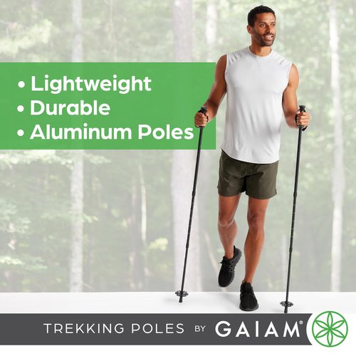 Gaiam Trekking Poles (Pair, Black), Lightweight 7075 Aluminum Hiking Support Walking Stick, Comfort-Grip Handles, All-Terrain Baskets & Styles Included, Camping & Hiking Essentials