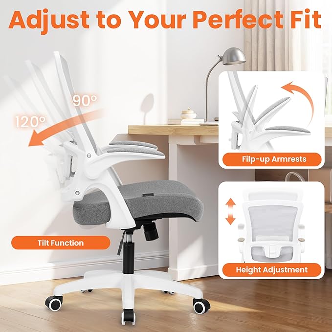 NEO CHAIR Office Desk Chair Computer High Back Mesh Gaming Seat with Ergonomic Adjustable Comfy Flip-up Armrests Lumbar Support Height for Home (Grey)
