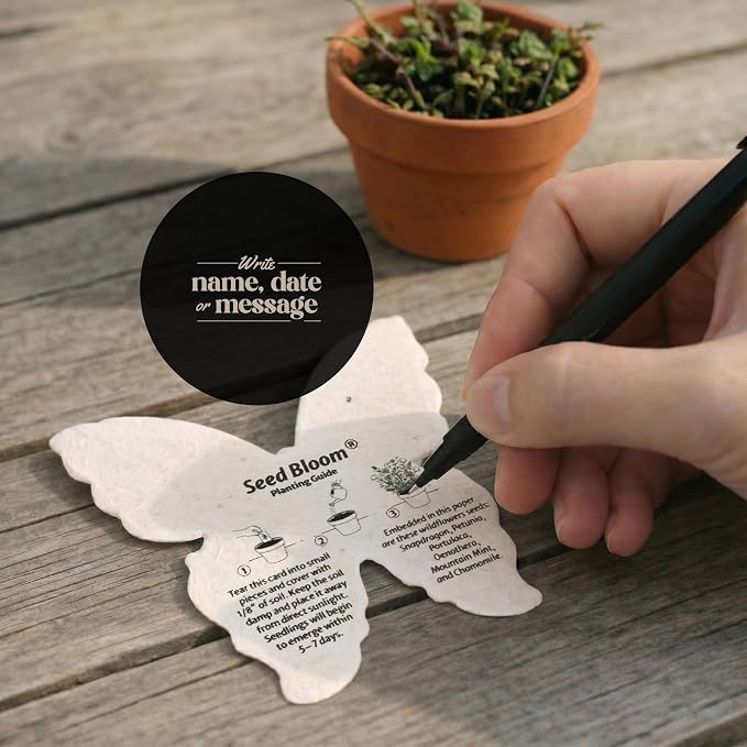 50pcs Large Printed Forever in Love Butterfly Seed Paper – Writable & Plantable Wildflower, Mom's Gift for Birthday, Use for Wedding, Baby Shower, & Party Favors