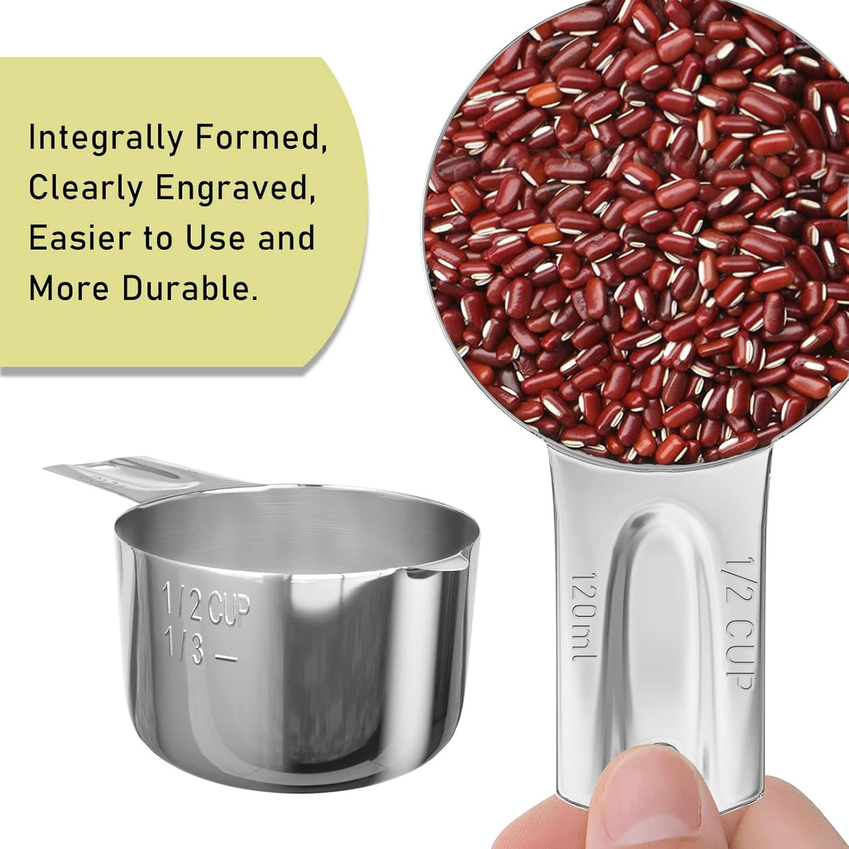 1PCS 1/2Cup (120ml, 4oz) Single Measuring Cup, Stainless Steel Measure Scoop, Metric and US Measurement, Dishwasher Safe