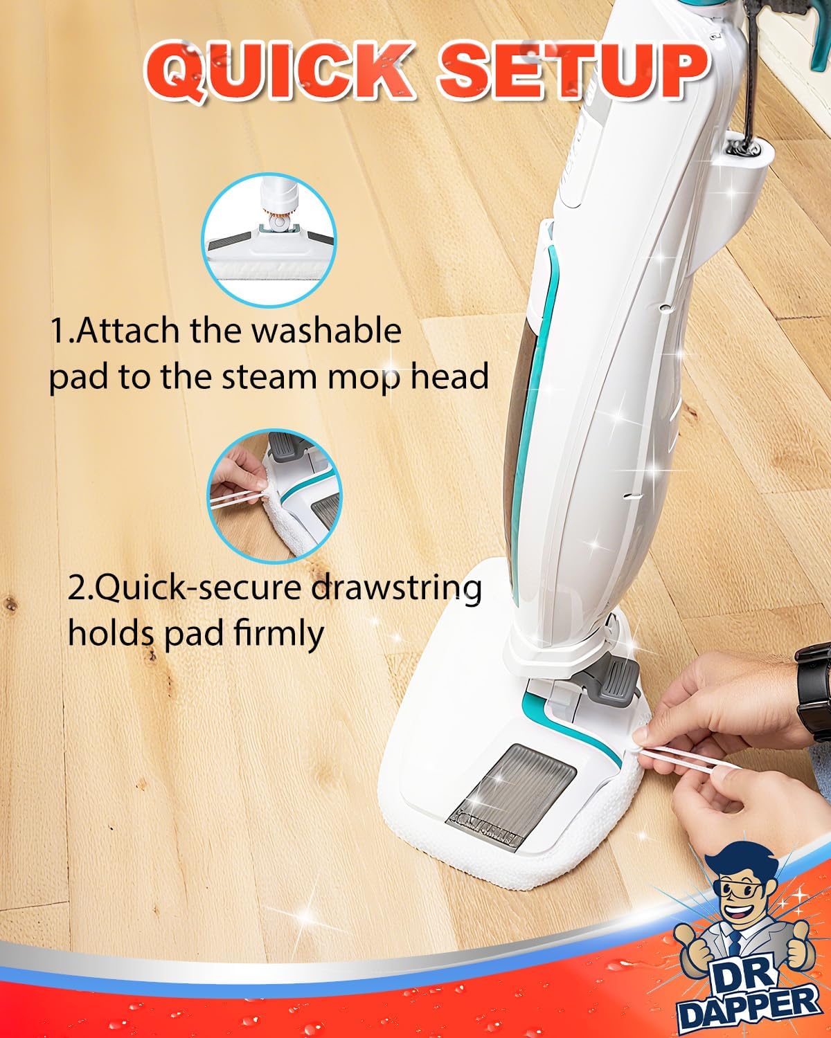 DR DAPPER 2 Pack SMP01 Steam Mop Replacement Pads Compatible with Kenmore SM2060 S200 Series – Washable Mop Pads & Steam Mops Pad for Hardwood Floors