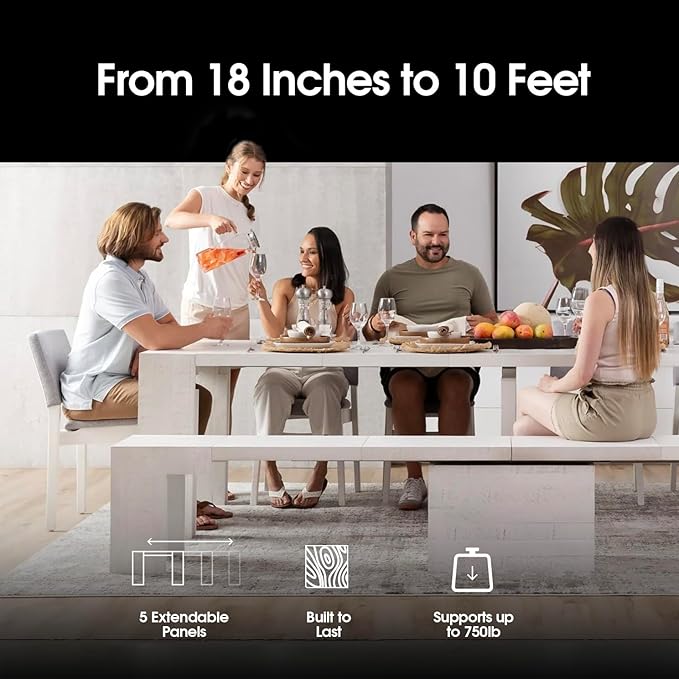 Transformer Table - Solid Wood Extendable Dining Table, Seats 2-12, Expandable Dining Room Table, Space-Saving Furniture, Kitchen and Dining Room Furniture (White, Table + Bench + 4 Chairs)