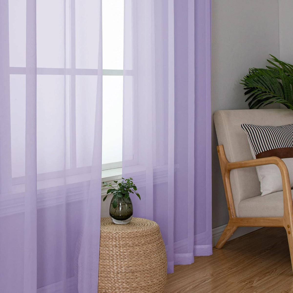Chyhomenyc Lilac Sheer Curtains 72 Inch Length 2 Panels, Light Filtering Soft Airy Rod Pocket Voile Window Curtain Drapes for French Door Bedroom Living Room, Each 42Wx72L Inches