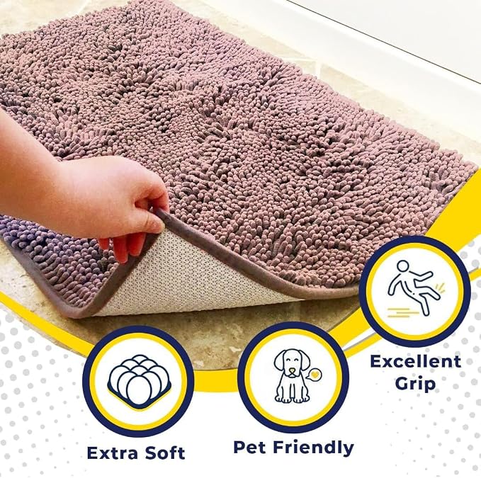 Muddy Mat® | Super Water Absorbent Door Mat Indoor, Microfiber Quick Dry Chenille Entryway Rug, Slip Resistant Front Door Mat, Indoor Mats for Entryway, Machine Washable Pet Rug, Blush Pink 32" x 40"
