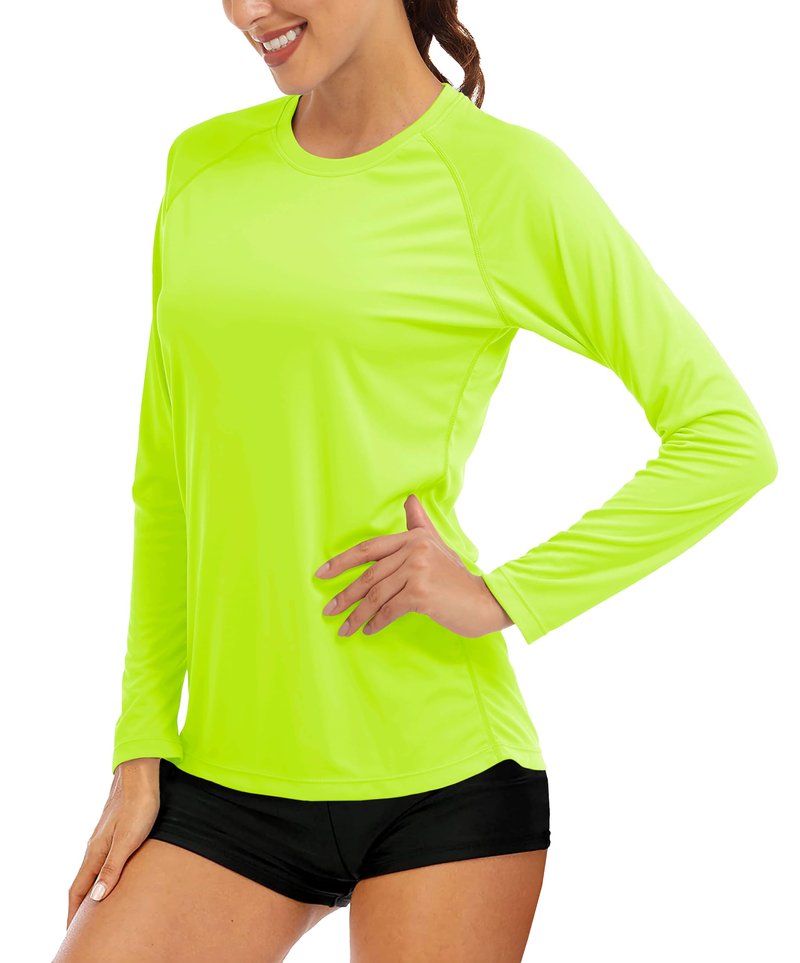 MAGCOMSEN Athletic Fitted Running Shirts - Women's Sun Protection Lightweight Long Sleeve Fluorescent Green
