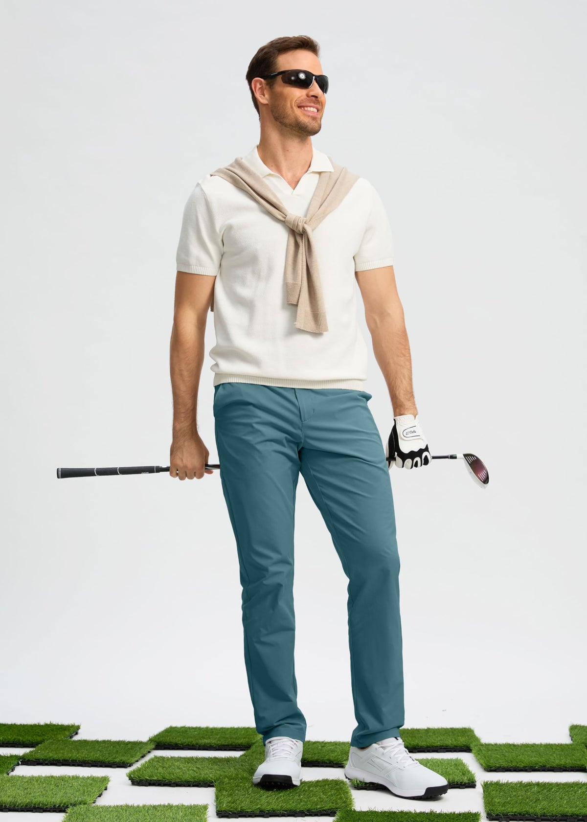 Pudolla Men's Golf Pants Mens Dress Slacks Pants Stretch Work Comfy Pants 34 Quick Dry Casual Trousers with Pockets(Vivid Blue 36Wx34L)