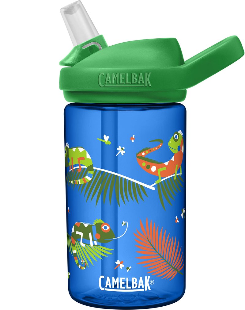 CamelBak Eddy+ Kids Water Bottle with Bite Valve Straw, Leak‑Resistant Easy‑Sip Design for Everyday Hydration, 14oz, Iguanas
