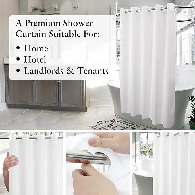 No Hook Long Shower Curtain or Liner Soft Microfiber - 78" Length Fabric Shower Curtain Liner Set, Machine Washable & Water Repellent, White, 71x80