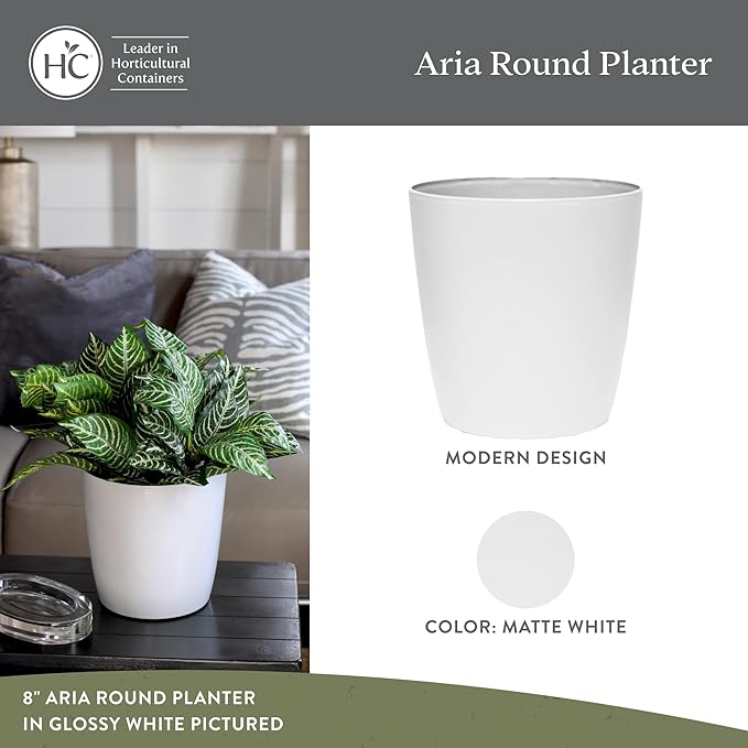 The HC Companies Aria Round Self-Watering Pot - Lightweight Plastic Planter for Herbs & More - Durable Plant Pots for Indoor Plants & Outdoor Plants (6" Matte White, Pack of 2)