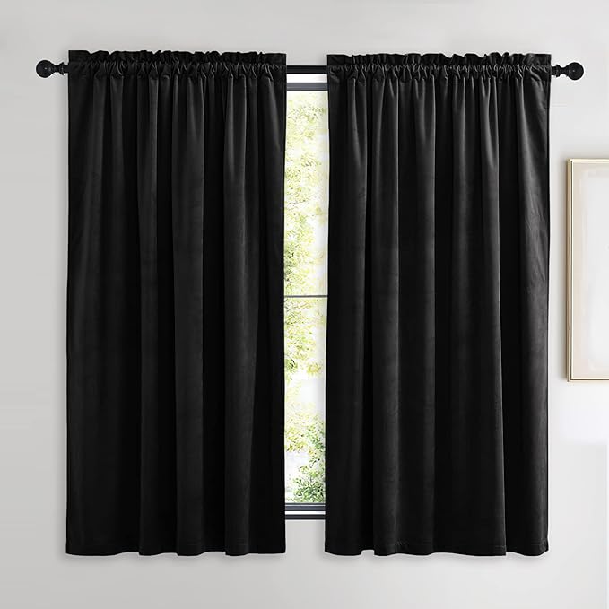 NICETOWN Black Out Velvet Curtains 63 inches Long, Solid Heavy Matt