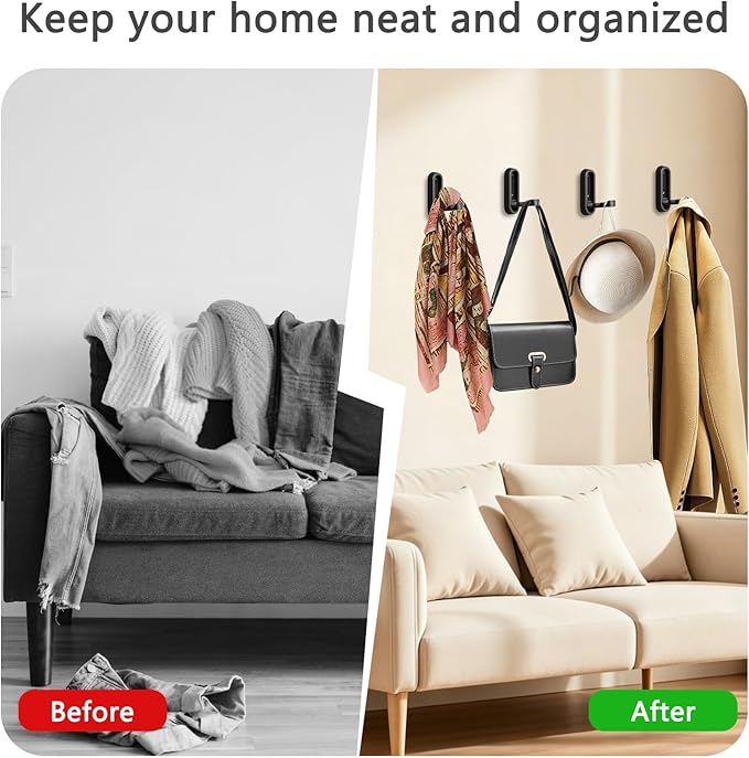 2PCS Foldable Wall Hooks, Flip Down Design