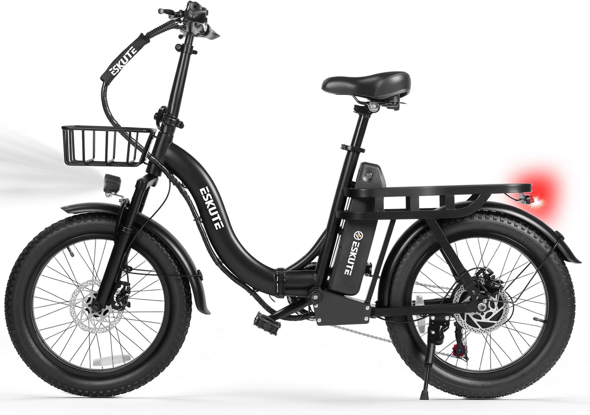 Skiennix 1200W Peak Folding Electric Bike - 28MPH Speed, 55-Mile Range, 20"x3" Fat Tires, Step-Thru Design