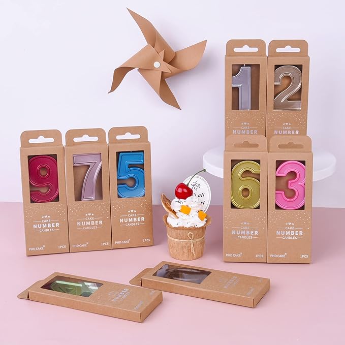 PHD Luxe Red 2.76 Inch 4 Number Birthday Candles, Red Cake Candles for Party Celebration
