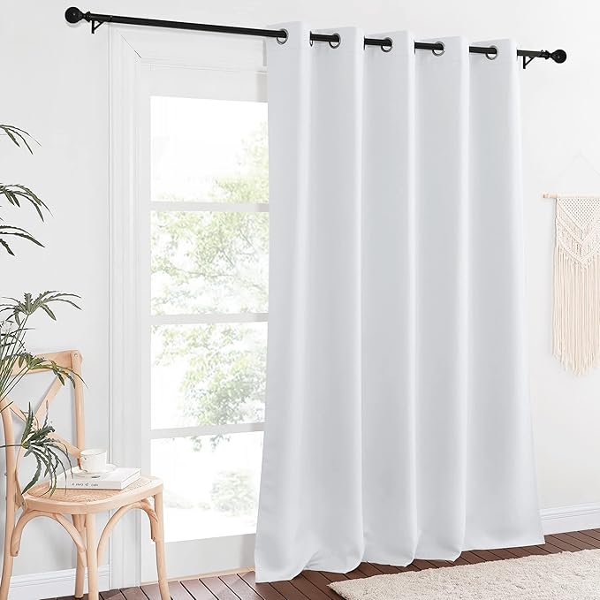 NICETOWN Greyish White Sliding Door Curtain 118 inch Length, Grommet Room