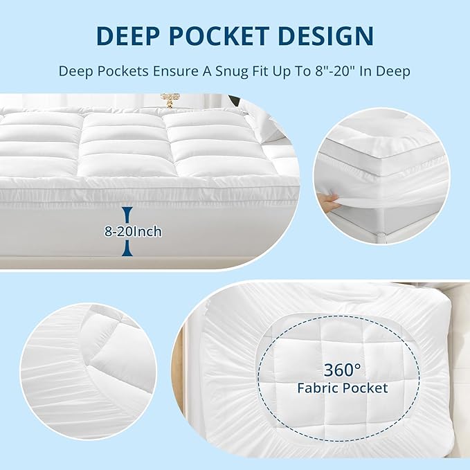YUGYVOB Mattress Pad Extra Thick, Cooling, and Breathable Twin Mattress Topper 8-21" Deep Pocket Soft Down Alternative Fill